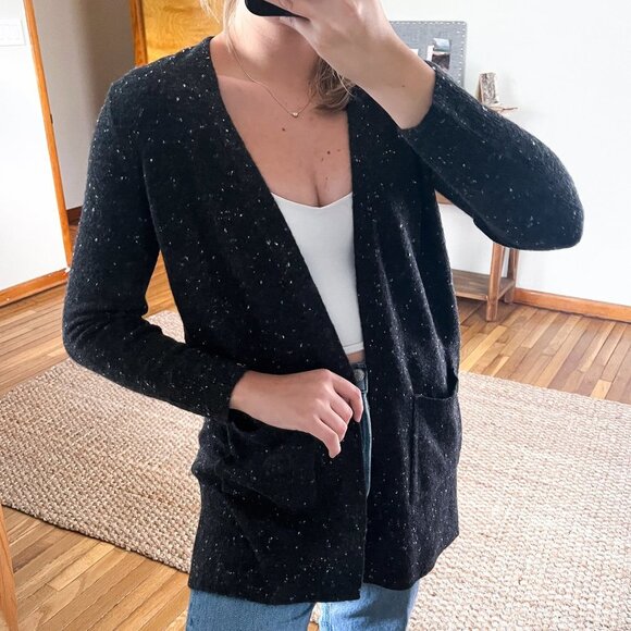 Madewell Wool Blend Black Confetti Knit Classic Open Cardigan Sweater XS NWT - Picture 1 of 7
